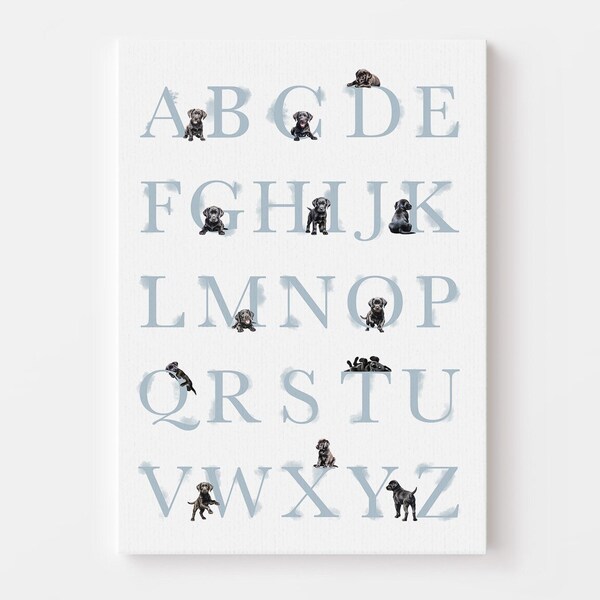 BLACK LABRADOR ABC Poster for Boy Puppy Nursery Decor | Digital Prints | Dog Nursery Art and Puppy Nursery Decor for a Baby Boy's Room |
