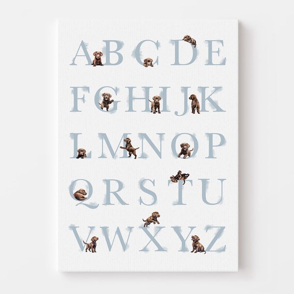 CHOCOLATE LAB Nursery Decor | Brown Labrador Alphabet Poster | Educational Kids Alphabet Print | Baby shower gift for Labrador Lovers