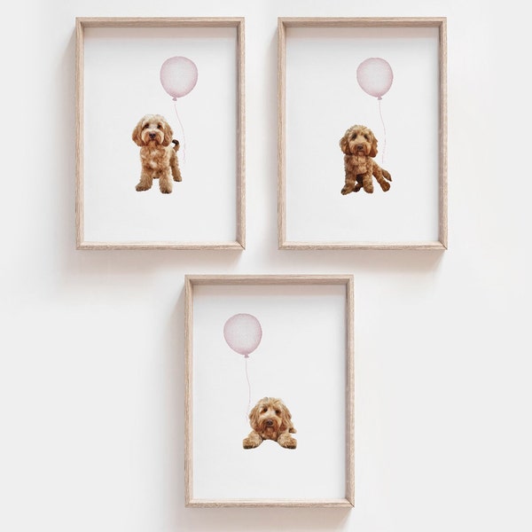 COCKAPOO Nursery Art. Set of 3 Cockapoo Prints. Puppy Nursery Decor Girl. Pink Nursery Wall Art with Puppy Dogs for a Girl's Bedroom