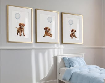 Labrador Retriever Junge: 3er Set Hunde Bilder | Babyzimmer Dekor, Kleinkind Zimmer Dekor | Red Fox Labrador Blau Ballons