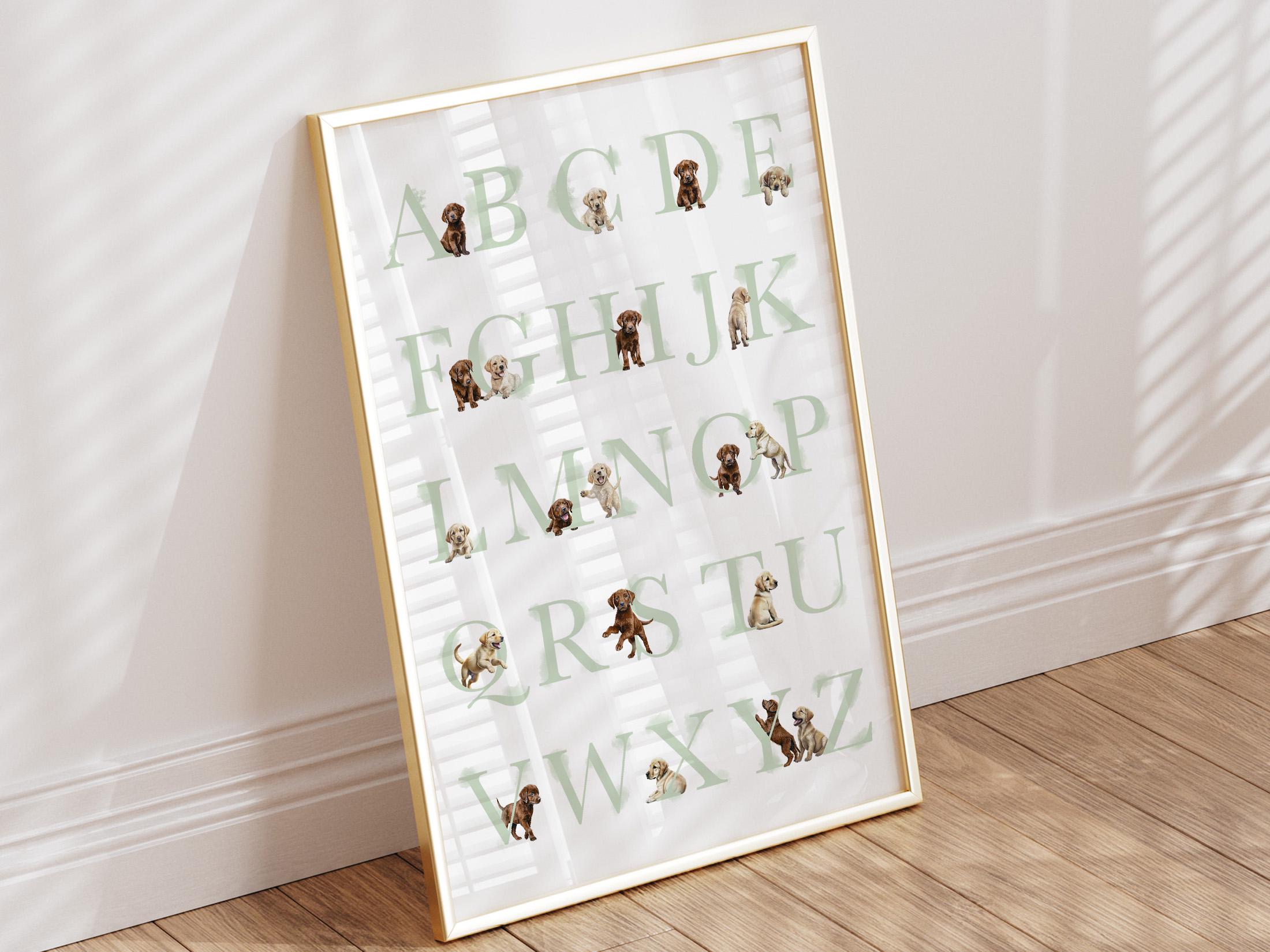 Chocolate Lab & Golden Labrador Alphabet Poster | Sage Green Dog ...