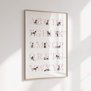 German Shorthaired Pointer Dog Alphabet Poster | Pink Nursery Decor for Baby Girl | Puppy ABC Printable | Baby Room Decor | Instant Download
