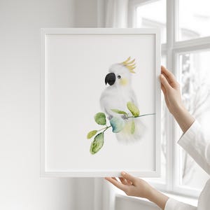 COCKATOO PRINT, Australian Bird, Australian Nursery, Printable Digital Download, Parrot Print, Baby Cockatoo sitting on a Eucalyptus Branch