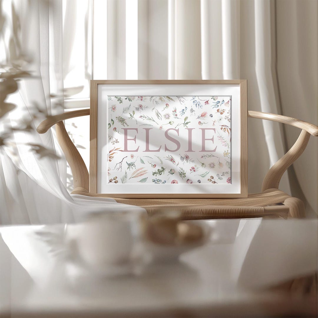 Personalized Wildflower Name Print | Custom Floral Nursery Wall Art for ...