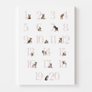 DUITSE HERDER Kinderkamer decor. Roze aquarel nummer Poster met honden. Puppy kinderkamer decor voor een meisje. Cadeau voor de liefhebber van de Duitse herder