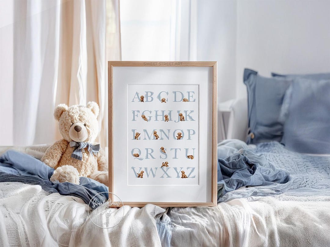 COCKERPOO Nursery Print. Dog Alphabet Print - Blue. Printable Puppy ...