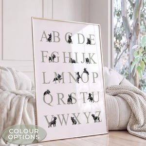 Brindle French Bulldog Nursery Print | Dog Alphabet Poster | Modern Puppy Nursery Wall Art | French Bulldog Baby Room Decor | Digital Print