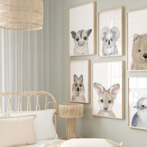 AUSTRALIAN ANIMAL, Nursery Print Set, Sugar Glider, Kookaburra, Koala Print, Quokka, Kangaroo, Wombat, DIGITAL Download, Australian Nursery