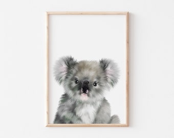 Australische Tierseiten für ein geschlechtsneutrales Kinderzimmer | Koala Kunstdruck für ein Kinderzimmer im Koala Stil | Digitaler Koala