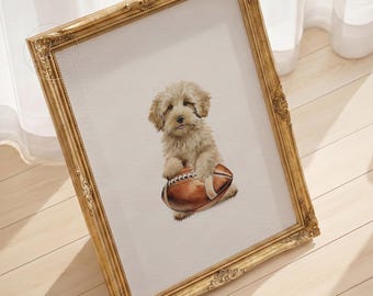 Goldendoodle with Football Nursery Print | Sports Themed Toddler Bedroom Decor | Nursery Decor Boy | Dog Nursery Print | Digital Download GD