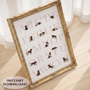 CHOCOLATE LAB Alphabet Poster: Puppy Nursery Decor and Labrador Gifts | Girl Nursery Decor | Pastel Pink Printable ABC image 1