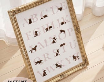 CHOCOLATE LAB Alphabet Poster: Puppy Nursery Decor and Labrador Gifts | Girl Nursery Decor | Pastel Pink Printable ABC