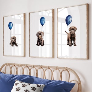 CHOCOLATE LABRADOR RETRIEVER nursery art | Set of 3 Watercolour Chocolate Lab art prints | Puppy nursery decor | Navy Blue Nursery Wall Art