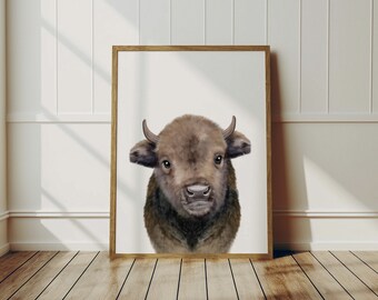 BISON CALF Nursery Wall Art, Bison Art, Bison Nursery, Buffalo Wall Art, Baby Animal Nursery, North American Nursery Animal, DIGITAL Prints