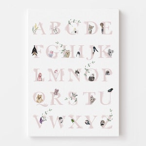 Australisches Tier Alphabet Poster | Pastell Pink Aussie Tier ABC Poster | Australische Tiere Lernposter | Mädchen Raum Dekor