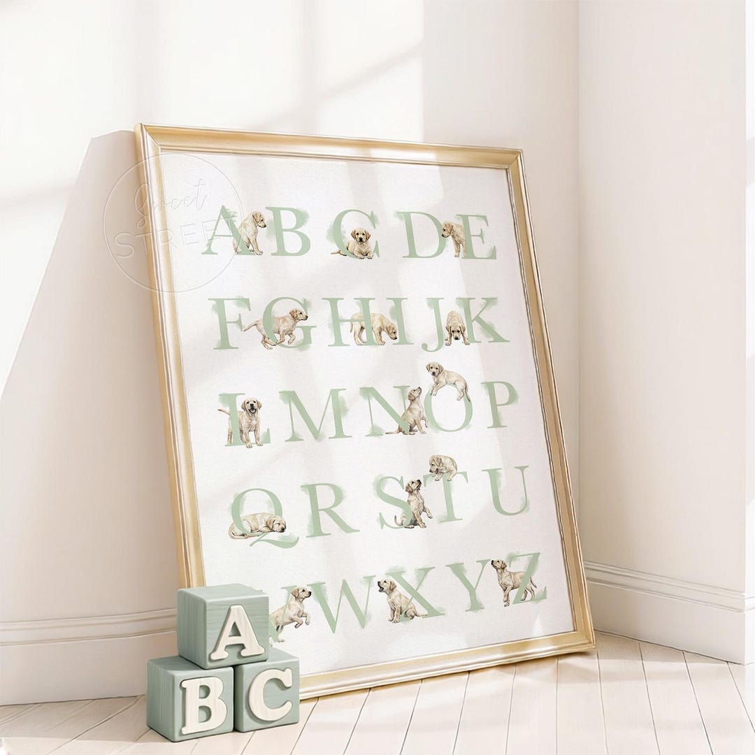 LABRADOR Alphabet Poster in Sage Green: Yellow Lab Nursery Wall Art ...