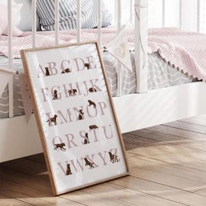 CHOCOLATE LAB Alphabet Poster: Puppy Nursery Decor and Labrador Gifts | Girl Nursery Decor | Pastel Pink Printable ABC image 2
