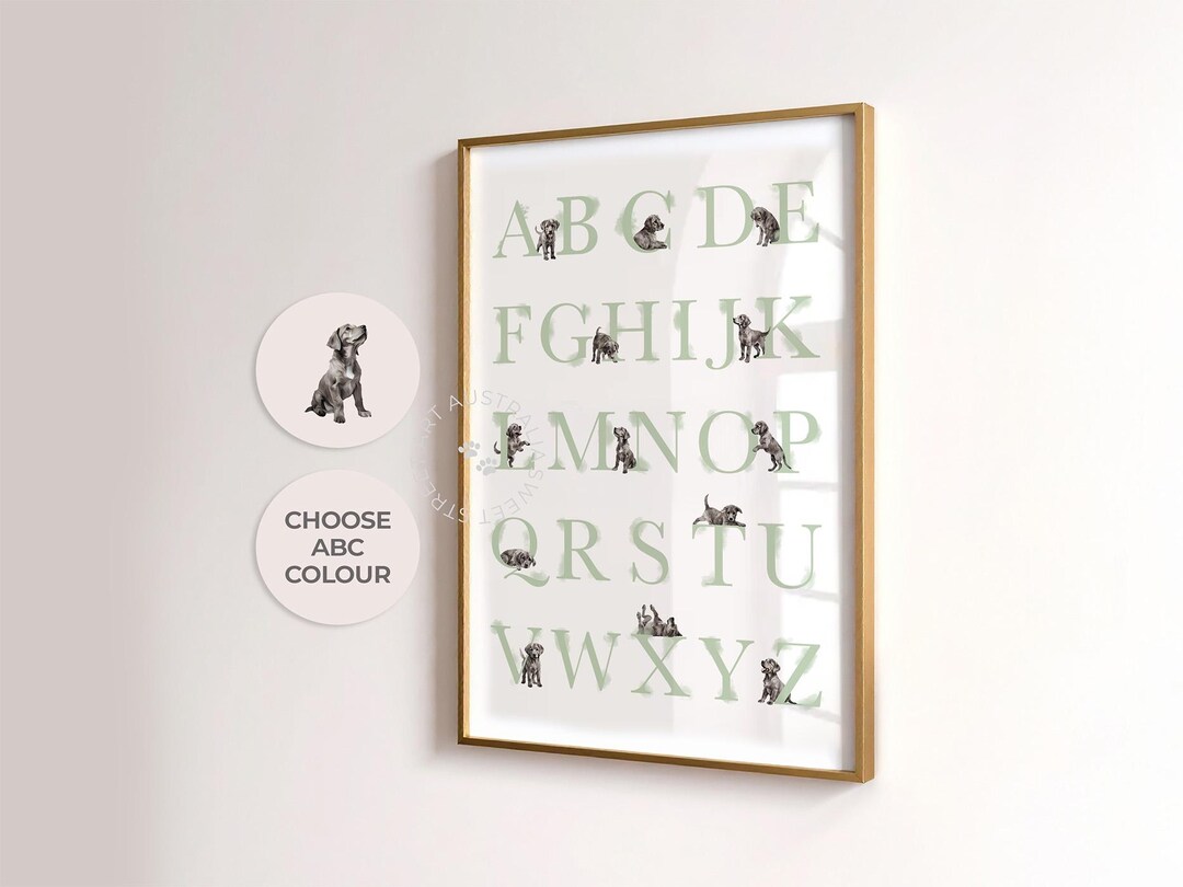 Silver Labrador Alphabet Poster, Custom Color Puppy ABC Print, Silver ...