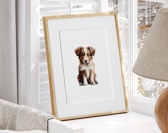 RED TRI AUSTRALIAN Shepherd Watercolor Print | Puppy Nursery Decor | Bedroom Wall Art | Nursery Prints | Digital Download Printable Puppy