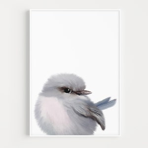 WREN PRINT, Printable Wall Art, Baby Blue Fairy Wren DIGITAL Download Australian Bird Nursery, Woodland Creatures, Large Bird Poster image 1
