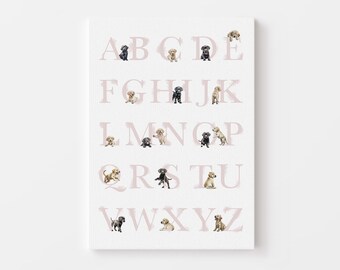 BLACK LAB and YELLOW Lab Nursery Alphabet Print | Labrador Dog Nursery Print | Puppy Nursery Decor for a Baby Girl's Room | Digital Download