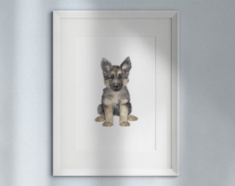 GERMAN SHEPHERD puppy nursery print, Nursery wall art puppy, Puppy nursery decor for a dog nursery, Nursery prints, Printable wall art