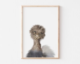 EMU PRINT, Australian Animal Nursery Decor, Printable Digital Download, Australian Bird, Emu Nursery Wall Art for an Australian Nursery