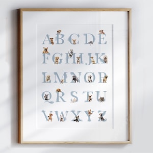Puppy ALPHABET POSTER | Puppy Nursery Decor | Puppy Dog Wall Art for a Boy's Bedroom or Nursery | Dog ABC Poster | Alphabet nursery art P1