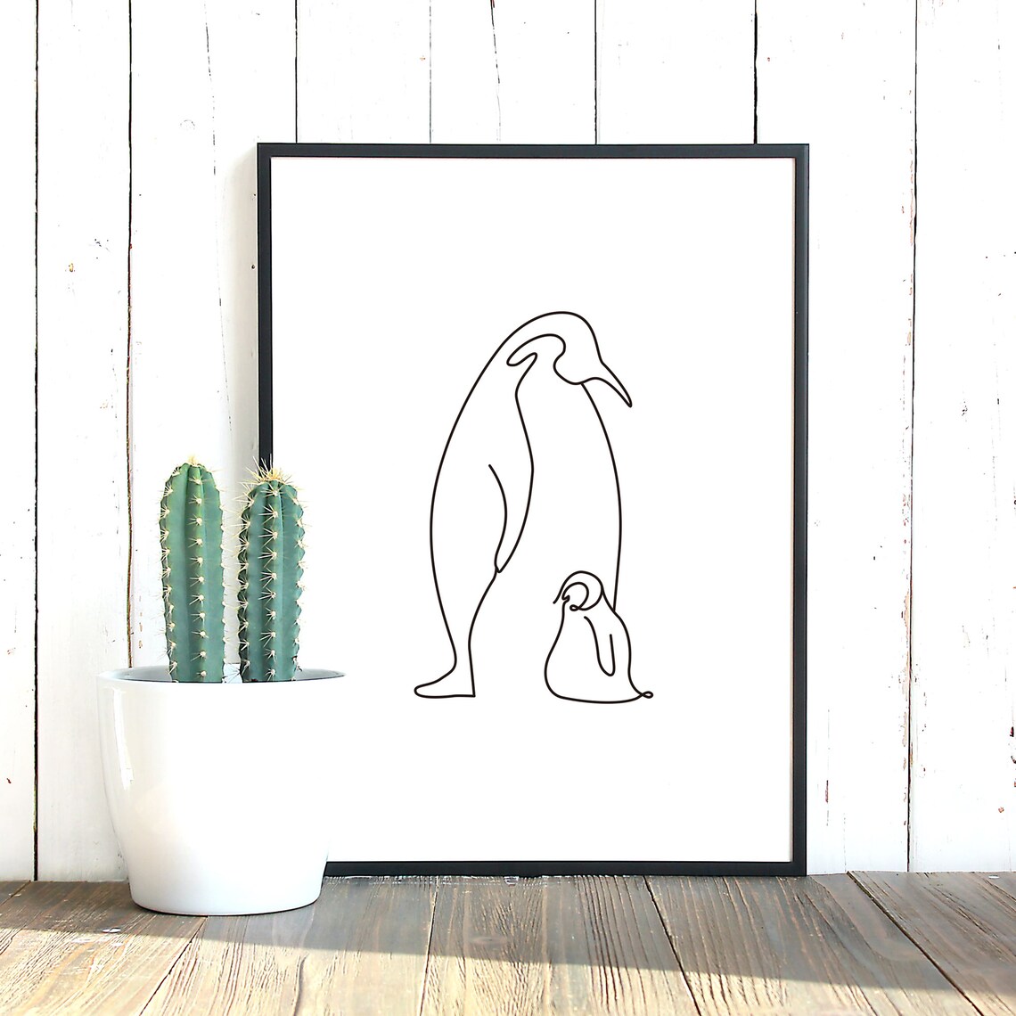 Penguins Line Art, Animal Art, Minimalist, Printable Wall Art, Digital