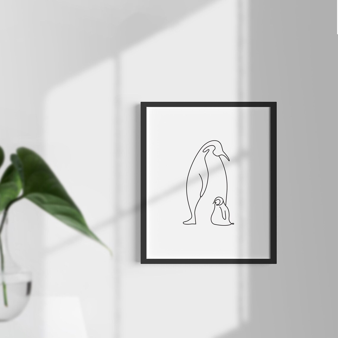 Penguins Line Art, Animal Art, Minimalist, Printable Wall Art, Digital
