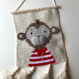 CROCHET PATTERN - Monkey Tapestry Wall Hanging Crochet Pattern, Crochet Monkey Pattern, Crochet Pattern, Tapestry Crochet Pattern