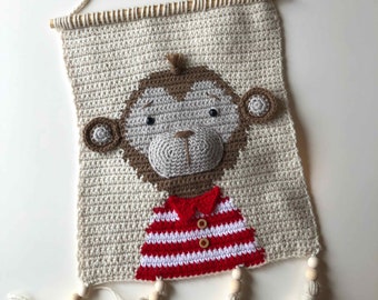 CROCHET PATTERN - Monkey Tapestry Wall Hanging Crochet Pattern, Crochet Monkey Pattern, Crochet Pattern, Tapestry Crochet Pattern
