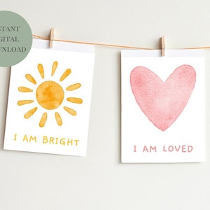 50 words of affirmations for kids, Flash Cards, Calming Corner, Montessori, Education, Quotes, Download PRINTABLE Art, Digital, Children,