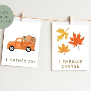 30 Herbst Saison Affirmationen, Karteikarten, beruhigende Ecke, Montessori, Bildung, Zitate, Download DRUCKBARE Kunst, Digital, Kinder, Gefühle