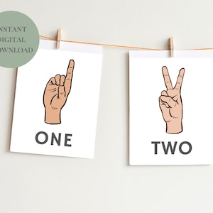 ASL, Zahlen 0-10, Karteikarten, Zeichen, Handgesten, Sprache, Kinder, Montessori, Klassenzimmer, Bildung, Poster, digital,
