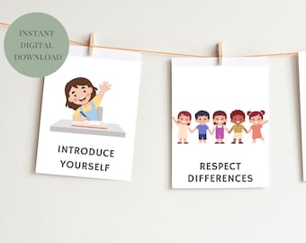 50 Manners, Etiquette Flash Cards, Learning, Montessori, Education, Development, Digital print, Teaching, Printable Cards, INSTANT DOWNLOAD