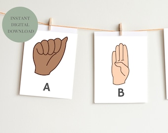 ASL Alphabet Flash Cards, ABC, Children, Kids, Montessori, Classroom, Education, Nursery, Poster, Digital PRINTABLE Art, Fun 3.5” x 4.5”