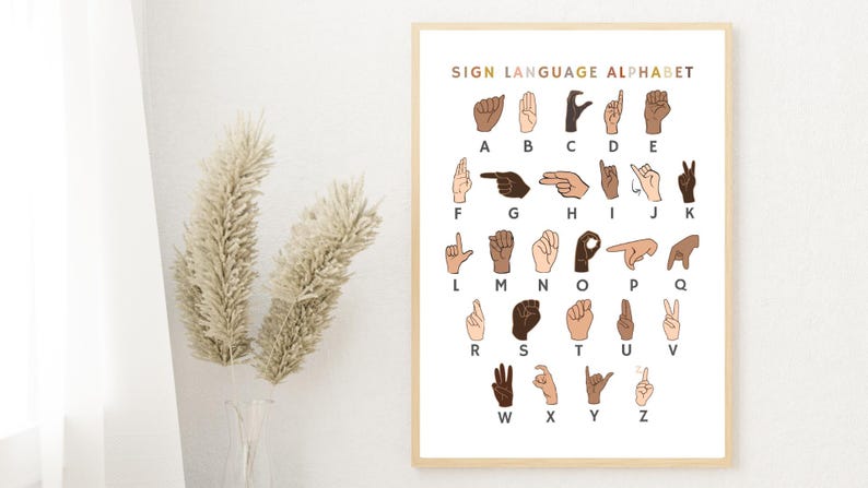 ASL, Sign Language Alphabet Poster, Abcs, Digital, Printables, Wall Art ...