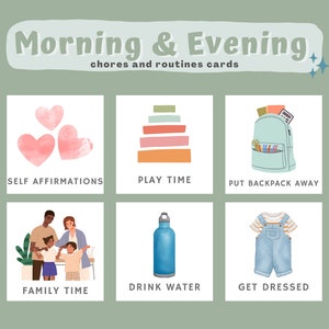 Children's Morning and Evening Chores and Routines, Cards, Chart, Visual Schedule, School, Printable, Montessori, Learning, Digital Prints