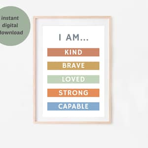 Affirmationen, beruhigende Ecke, Techniken, Atmung, Technik, Clam down, Beratung, Klassenzimmer, Spielzimmer, Kinder, Wandkunst, Digital, Printables