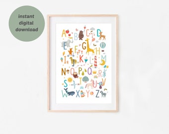 Póster de alfabetos de aventuras, digital, imprimible, arte de pared, aula, niños, educación, Montessori, póster, obra de arte, clase, decoración, guardería