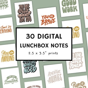 30 Lunchbox Notizen, bedruckbar, Digital, Kinder, Schulmahlzeit, Briefe, Freundlichkeit, Liebe, Motivation, Ausdruck, Karte Notizen, Bildung