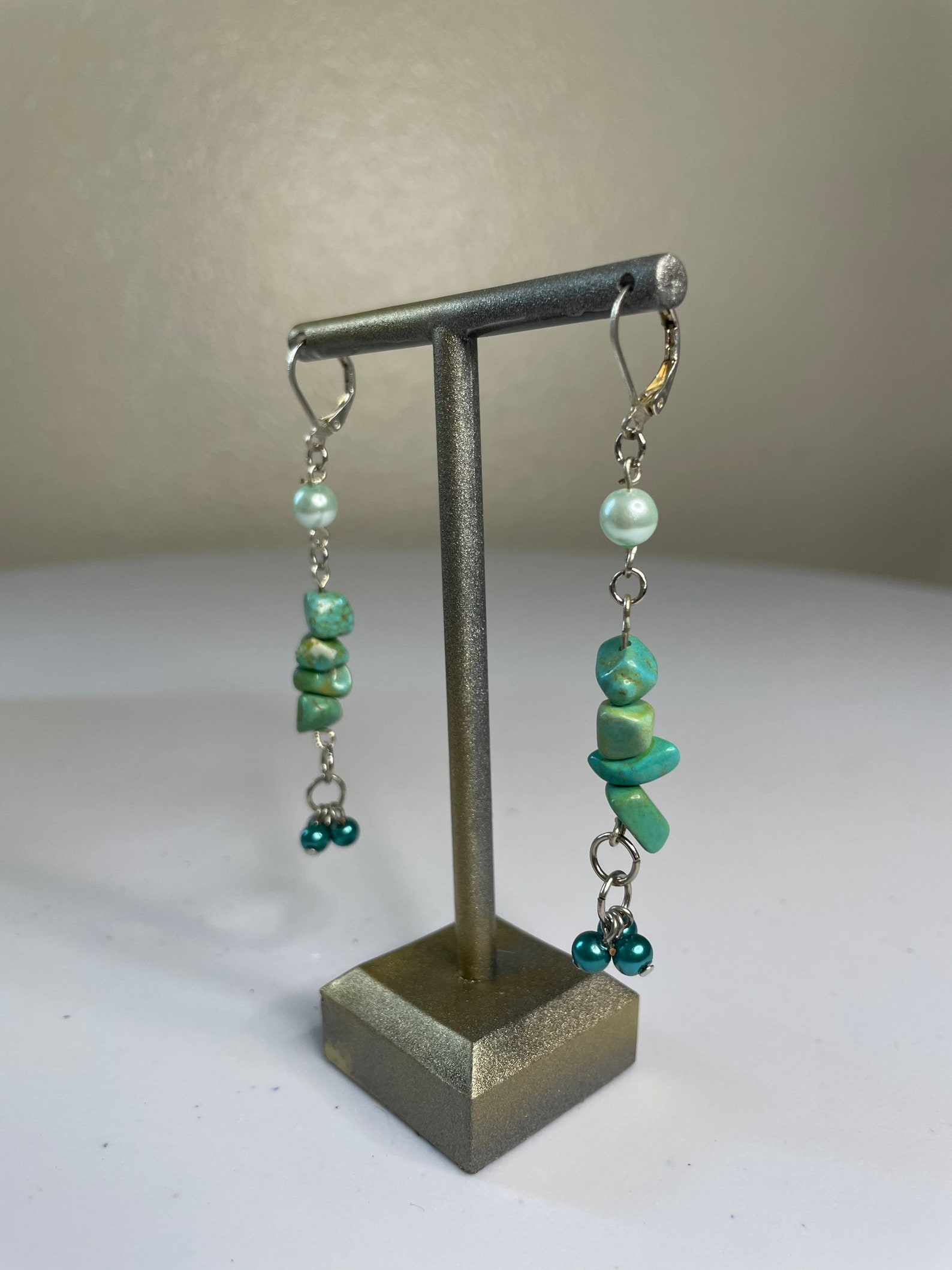 Silver Clasp Dangle and Drop Earrings Silver With Turquoise Etsy