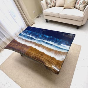 Ocean Epoxy Center Table | Live Edge Acacia Wood Resin River Table | Handmade Home Furniture | Custom Coffee Table | Dining Table Top