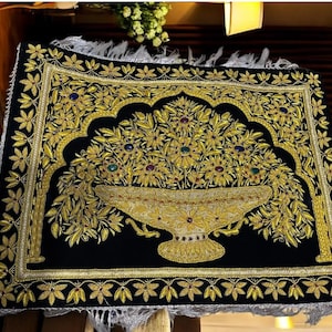 48&quot;x24&quot; Zardozi Art Wall Tapestry Silk Embroidered Jewel Carpet Decor