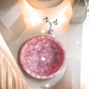 Unique Rose Quartz Sink, Rose Quartz Bathroom Bowl, Healing Crystal Bathroom Vessel Wash Basin, Quartz Gemstone Sink, Vessel Pink Sink