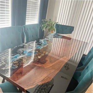 Customized Wooden Blue Ocean Live Edge Resin Table, Epoxy Resin Table, Custom Dining Table, Dining Room Table, Luxury Dining Table