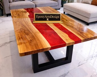 Handmade Resin Dining Table, with Iron Stand Red Epoxy Table, Home Office Furniture Interior