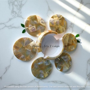 Mother of Pearl Inlay Coaster Set | Handmade Marble Coasters with Holder