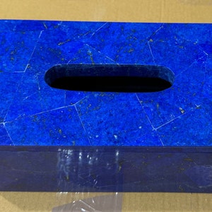 Porta pañuelos, porta servilletas de piedra lapislázuli, funda para caja de pañuelos de mármol con incrustaciones azules, accesorios de baño hechos a mano, regalo perfecto para decoración